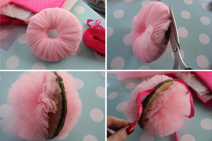 DIY pink tulle pompom decorations. Really lovely. You could make these, in white...