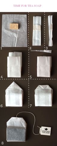 how to make a tea bag to package soap!! such a cute idea for tea tree soap :)