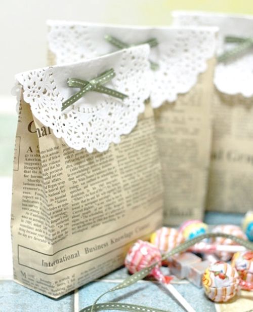 Make your own gift bags made from newspaper....or maybe brown paper, or other cu...
