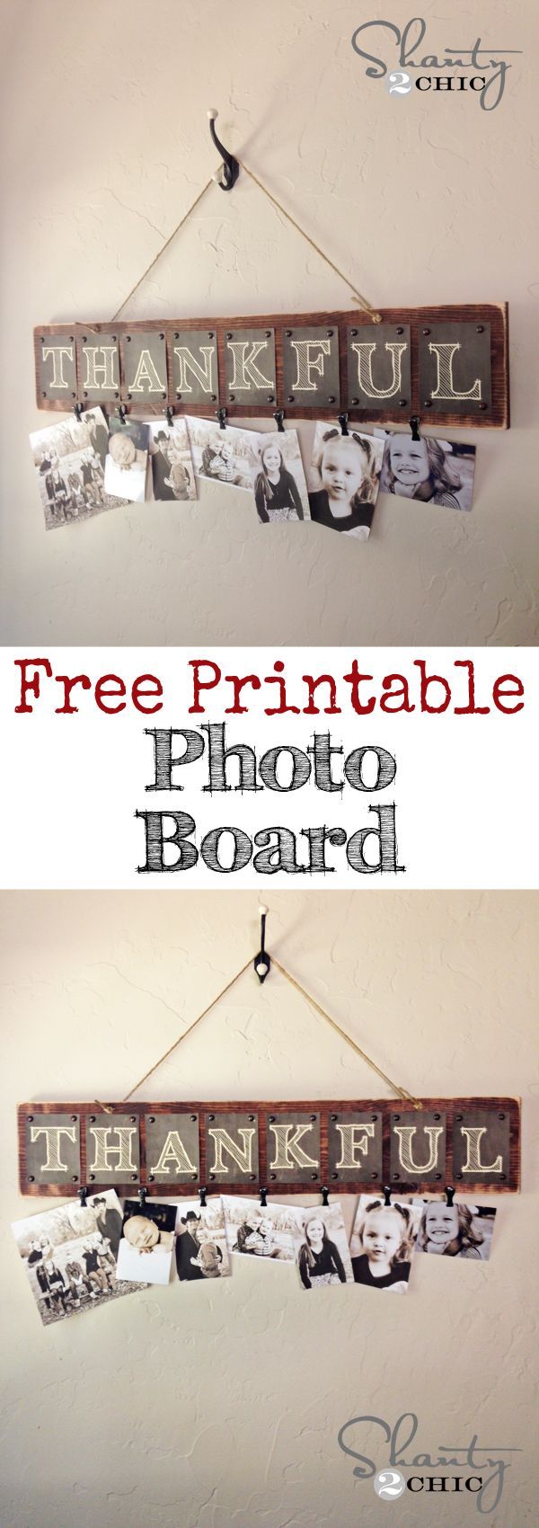 DIY Thankful Photo Board with FREE Printable letters... So sweet! LOVE it! Fun g...