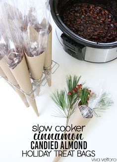 These slow cooker cinnamon candied almonds are perfect for Christmas gifts and m...