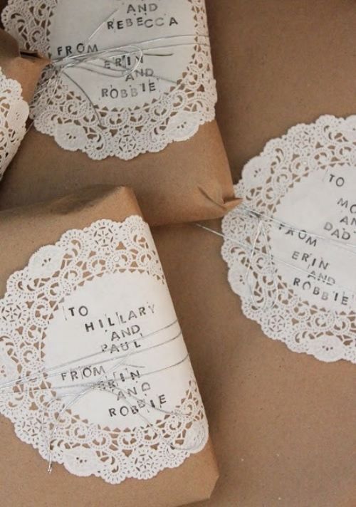 A Few Christmas Wrapping Ideas : theBERRY Paper doilies or stamped paper for tag...