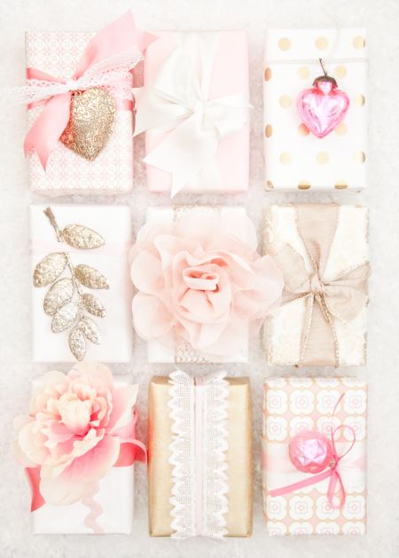 Awesome, beautiful pink, gold and soft white gift wrapping for spring or…