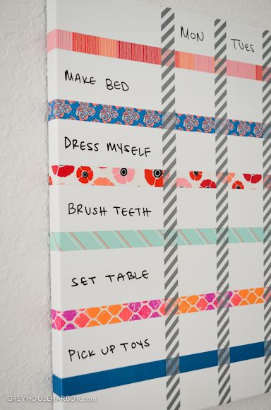 Chore Chart using washi tape & dry erase board! #washitape #DIY