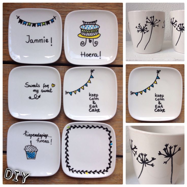 #DIY cake plates and mugs decorated with #porcelain markers | gebaksbordjes en m...