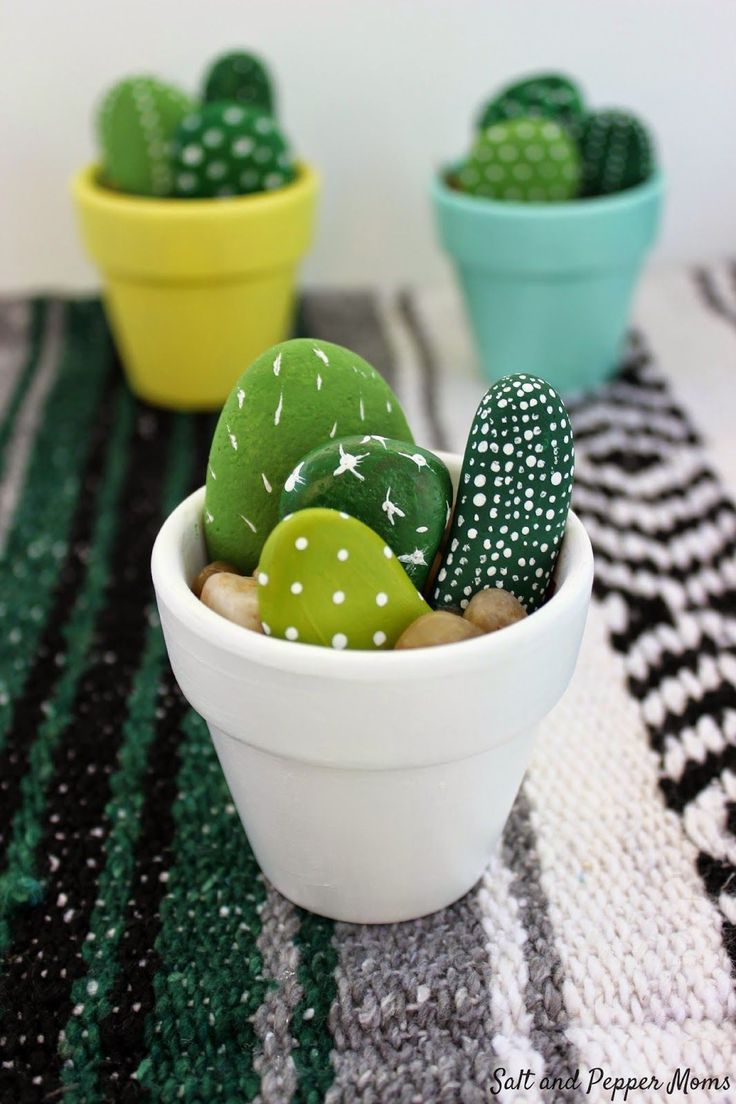 Painted rocks to look like cacti - so cute!