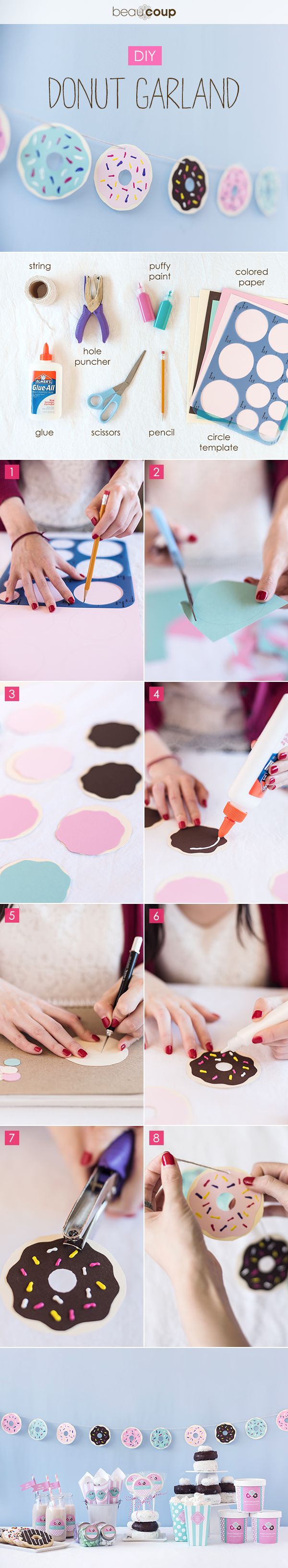This donut garland is the sweetest! Create your own, perfect for a baking party ...