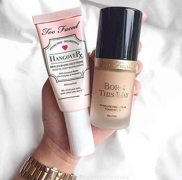 too faced hangover rx primer + born this way foundation