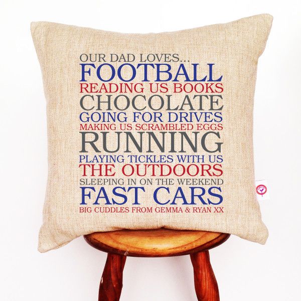 Dad's list of loves personalised cushion cover