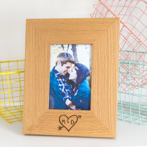 Personalised carved heart oak photo frame