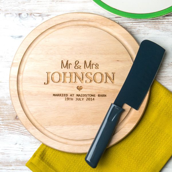 Personalised 'Mr And Mrs' Wedding Round Chopping Board