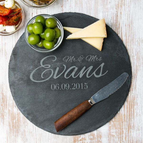 Personalised 'Mr And Mrs' Wedding Round Slate Board
