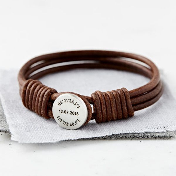 Silver And Leather Coordinate And Date Bracelet