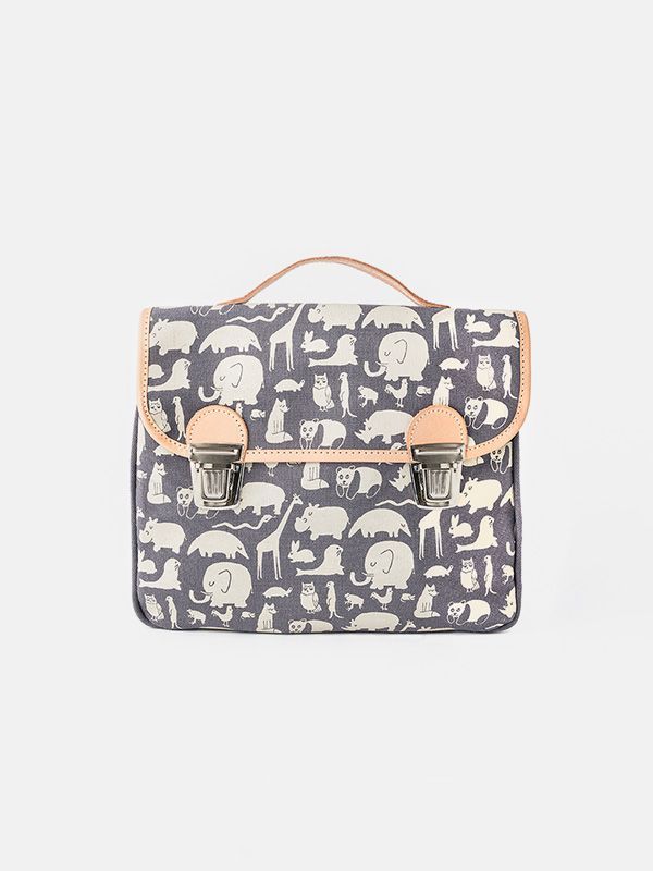 Gray canvas satchel with animal print by Fanny & Alexander