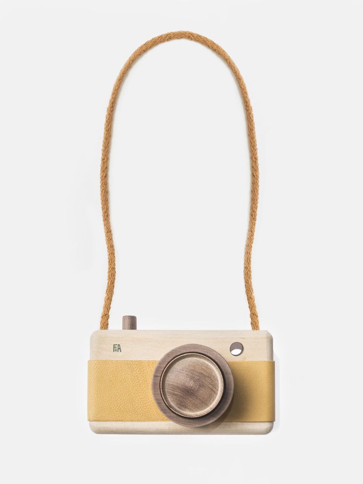 Wooden toy camera / Sunflower Yellow - made of Guatambu and Incense wood with a ...