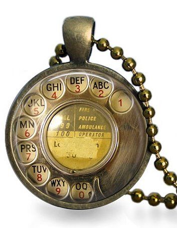 FUN FIND: Antique bronze retro vintage rotary telephone dial pendant necklace.