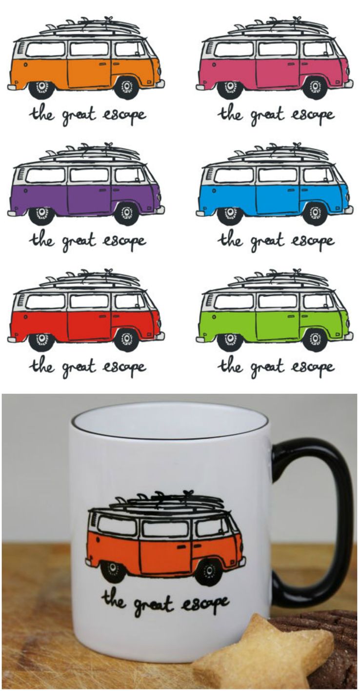 The Great Escape VW Volkswagen bay window camper van coffee mug. Great gift idea...