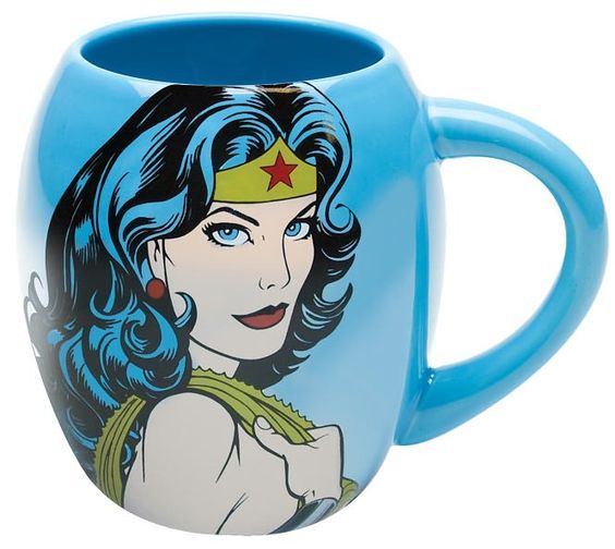 Vandor's blue WONDER WOMAN super hero coffee mug.