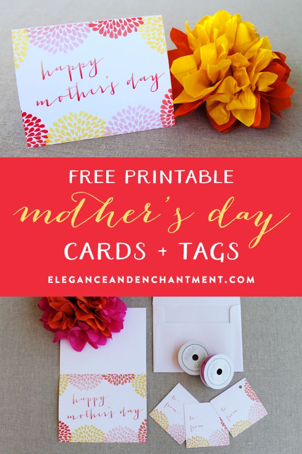 Watercolor Style Mother’s Day Card and Gift Tags // Free Printable from Elegan...