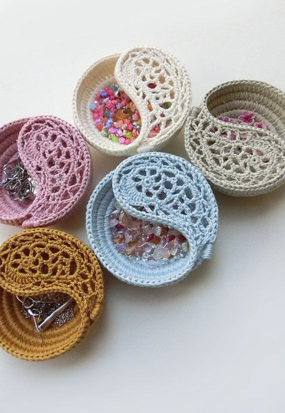CROCHET PATTERN - 4 yin yang jewelry dish, Crochet basket photo tutorial. Trinke...