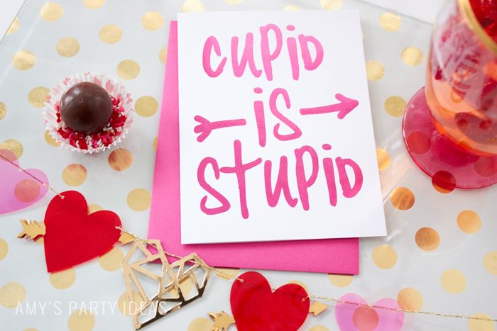 Cupid is Stupid Galentines Girl's Night Valentine's Day Ideas from AmysPartyIdea...