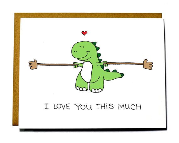 Cute Dinosaur card - T-rex I love you this much, love card, funny Valentine'...