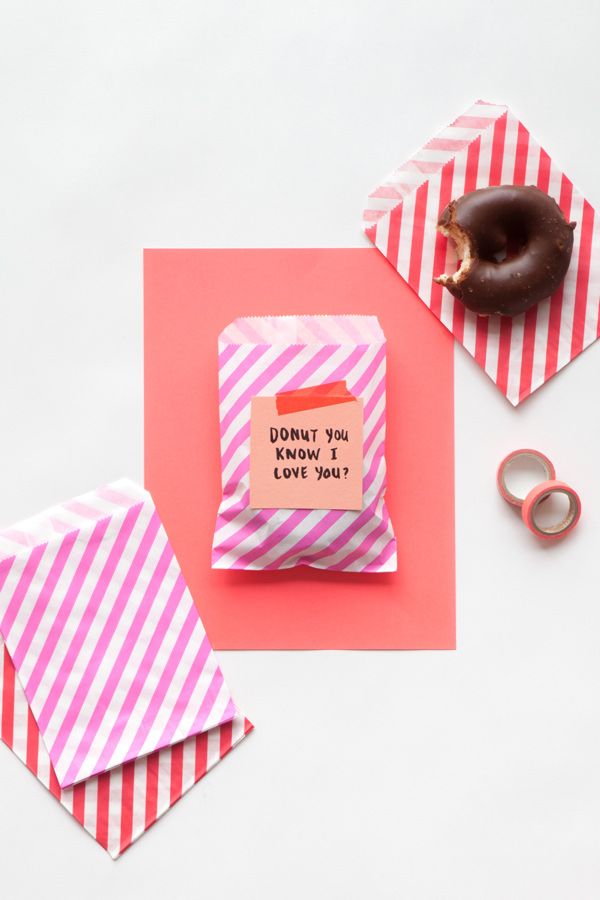 Valentine's Day striped paper bags.