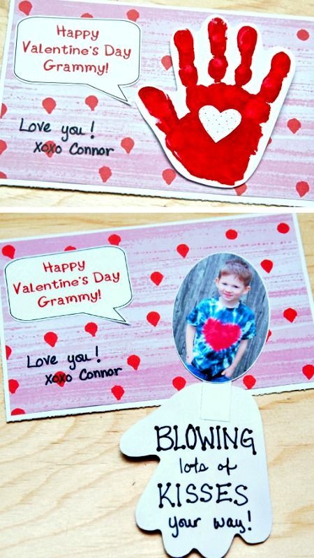 DIY Handprint Valentine's Day Card ~ Blowing Kiss Your Way... Perfect idea f...