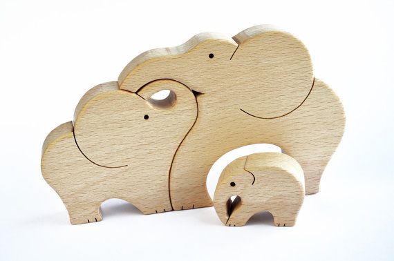 Éléphants famille  Puzzle en bois  Handcut par WoodAndYarnToys                ...