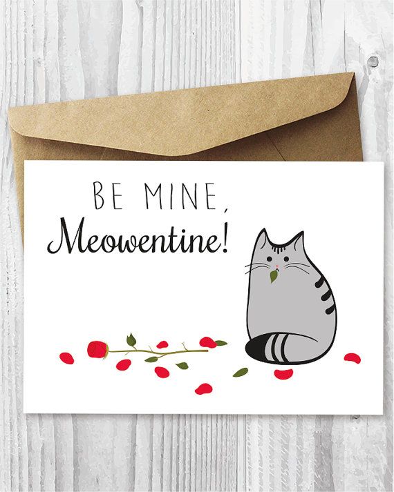 Printable Valentines Day Card Cat Valentine's Day Card by miumicat