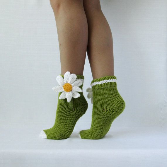 Socks camomile. Woman socks. Knit socks. Wool rustic socks. Hand knit socks. Bir...