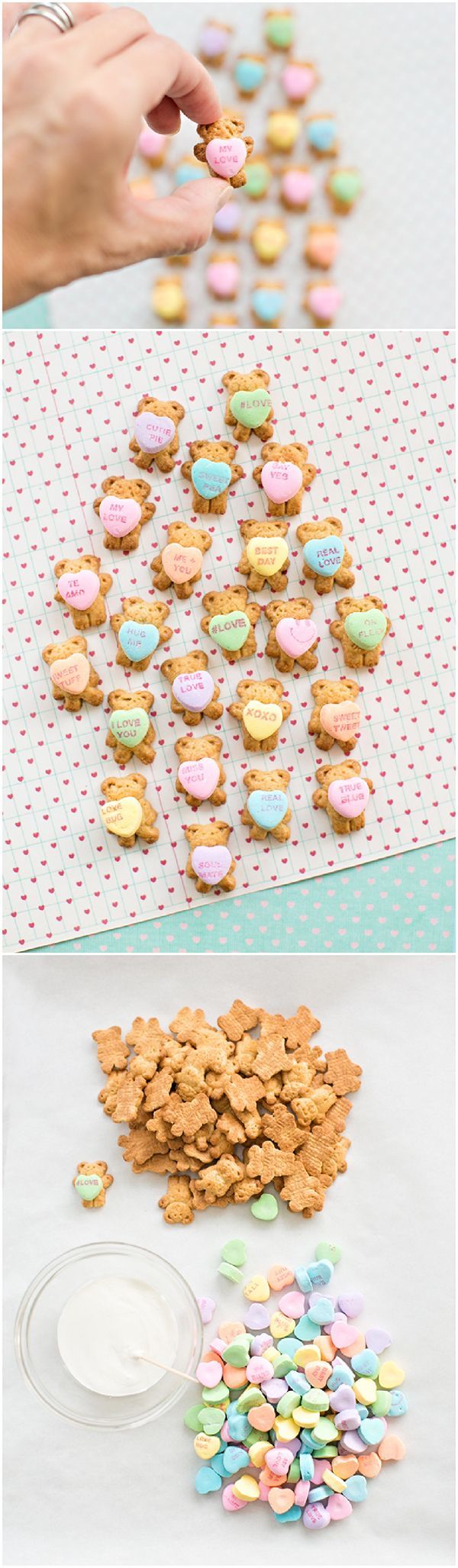 Teddy Bear Graham Cookies Holding Conversation Hearts. Easy and cute Valentine&#...