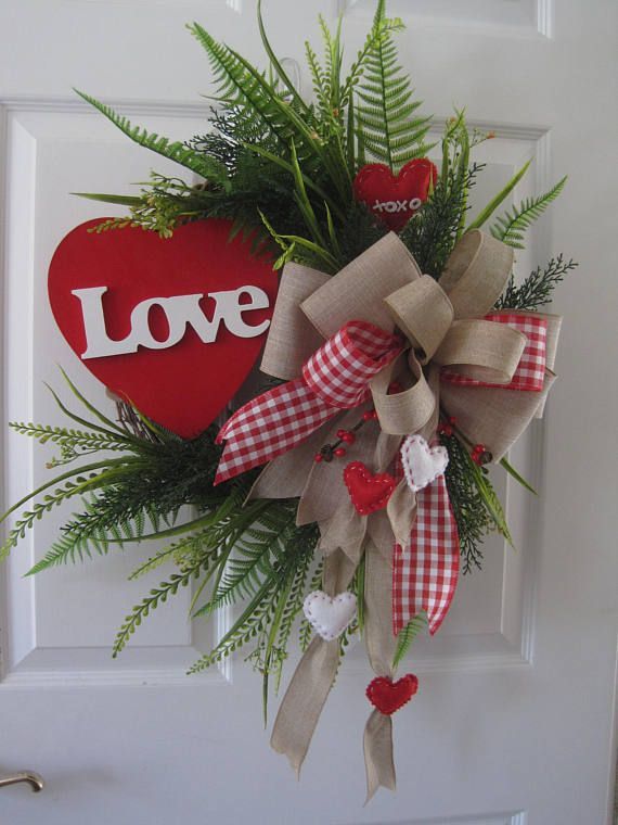 Valentine Wreath Big Red Heart LOVE Sign Red