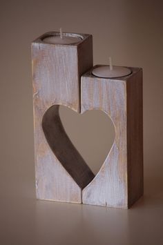 Wooden Candle holder Heart candle holder by WoodMetamorphosisUK