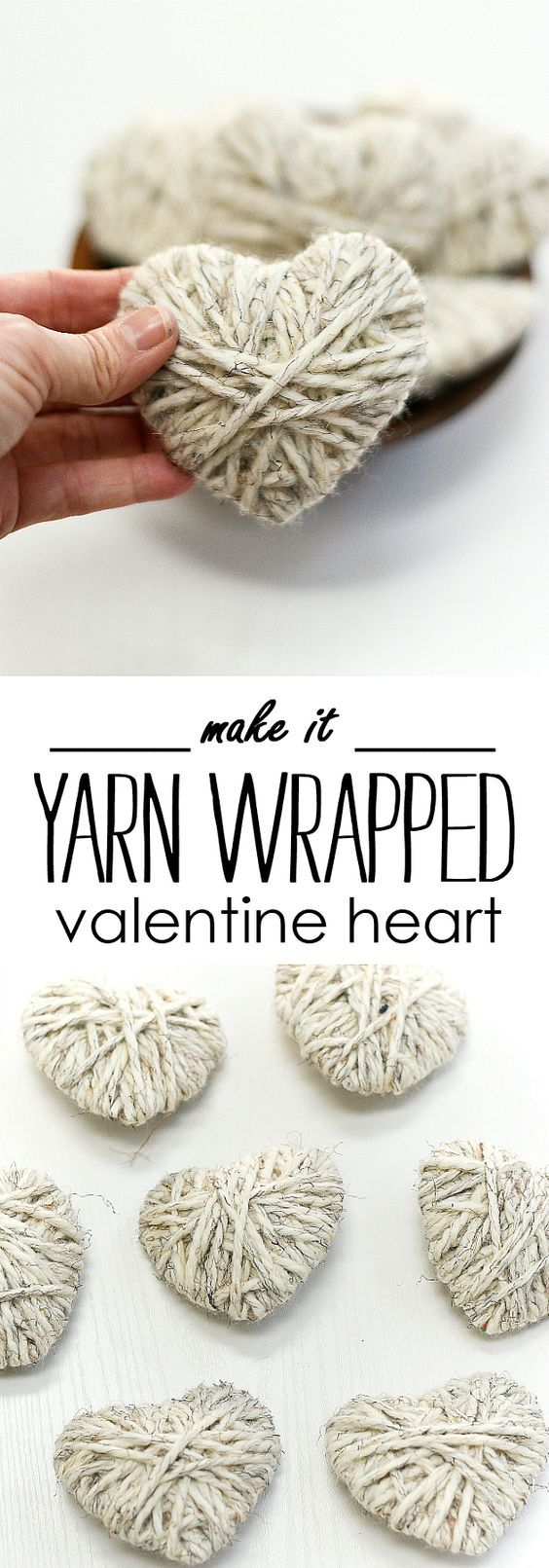 Yarn Wrapped Hearts - Valentine Craft Ideas with Yarn - Neutral Valentine Craft ...