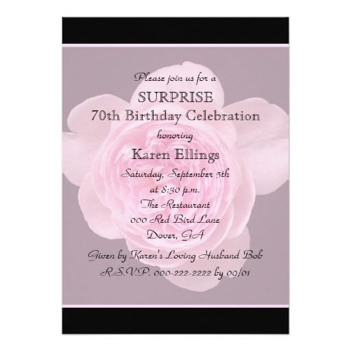 70th Surprise Birthday Party Invitation Rose Personalized Announcements