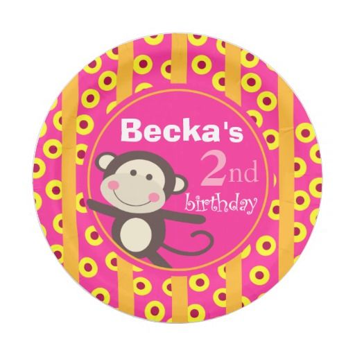 Cute Kids Toy Monkey Birthday | pumpkin fuchsia 7 Inch Paper Plate