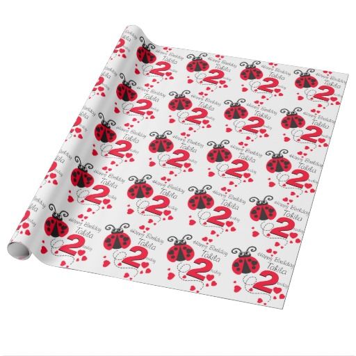 Girls name age 2 ladybug birthday patterned wrap wrapping paper