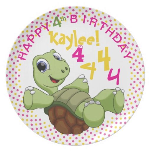 PERSONALIZE Cute Turtle Happy Birthday for Girl Dinner Plates