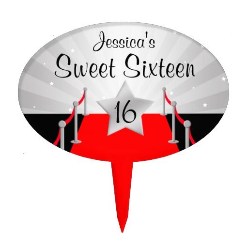 Red Carpet Hollywod Sweet 16 Birthday Silver Cake Picks