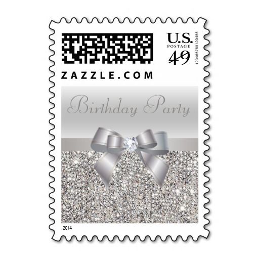 Silver Sequins, Bow & Diamond Birthday Party Stamp