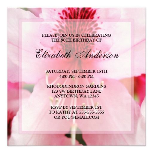 Soft Pink Rhododendron Flowers 90th Birthday Party Personalized Announcement