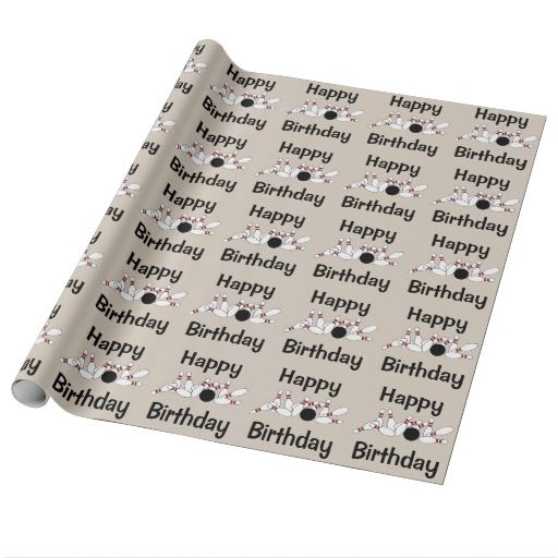 Sports Red White Bowling Pin Strike Happy Birthday Wrapping Paper