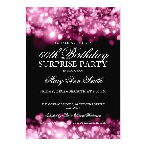Surprise Birthday Party Pink Sparkling Lights Personalized Announcement