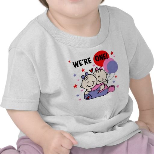 Twins We're One First Birthday Tee Shirts