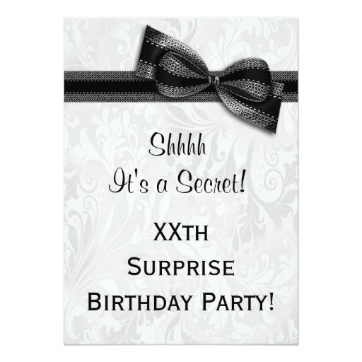 XXth SURPRISE Birthday Party Damask and Bow Custom Announcements