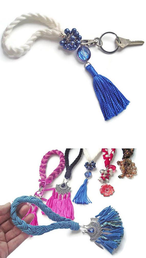 Blue White #Charm Corporate gifts #Decor for #purse Unique #keychain #tassel #cr...