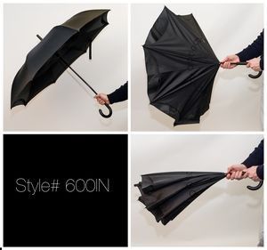 New, The Rebel, inverted style umbrella. Keeps you dry when closing the umbrella...