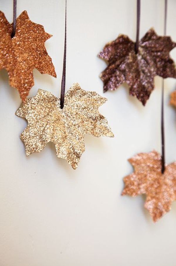 Beautiful leaves, decorated with glitter. You could collect lots of different ty...