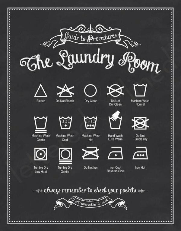 Laundry sign with the most common care symbols! Print and Post in the laundry ro...